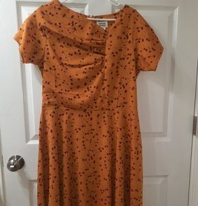 Unique Vintage mustard/gold w/red flowers dress